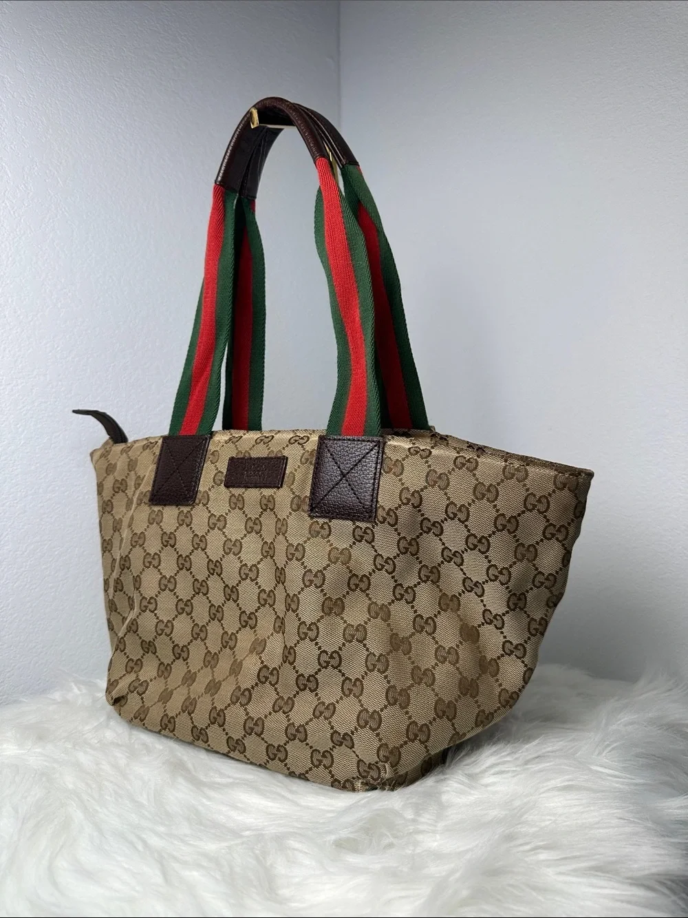 💯Authentic Gucci Cherryline GG Canvas Tote Bag Brown Beige🍀